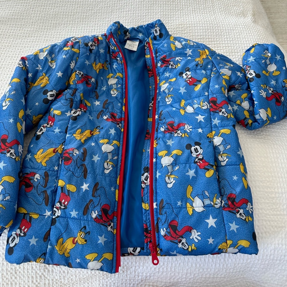 Bright blue Mickey puffer jacket lightweight but warm